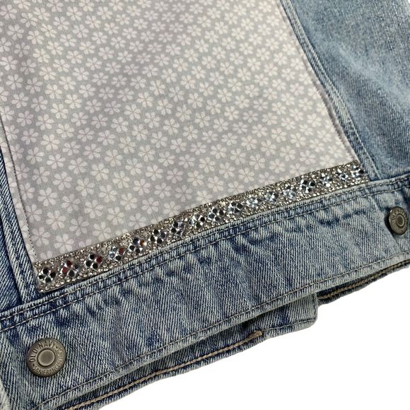 Boho Luxe Elegant Denim Jacket Statement Festival Bling Y2K Glam Gray - Picture 13 of 16